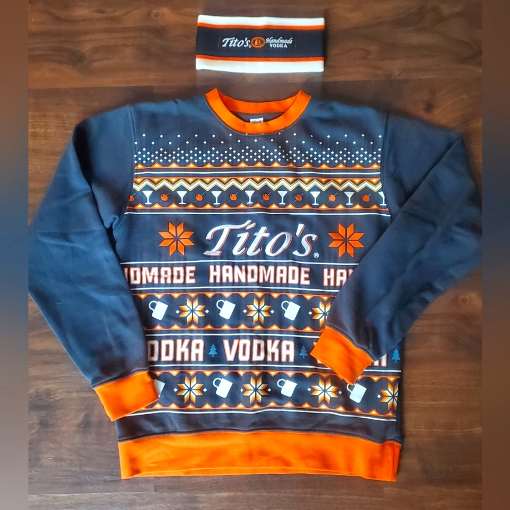 Tito's Ugly Sweater (sweatshirt) and Headband bundle unisex small